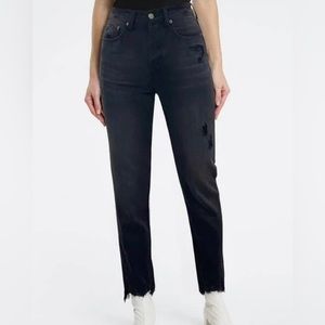 Pistola Charlie High Rise Straight Crop Leg Button Fly Black Distressed Jeans 25